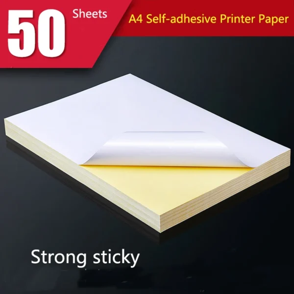 50 Hojas de Papel Autoadhesivo A4 Mate para Imprimir y Manualidades – Compatible con Láser, Inkjet y Fotocopiadora