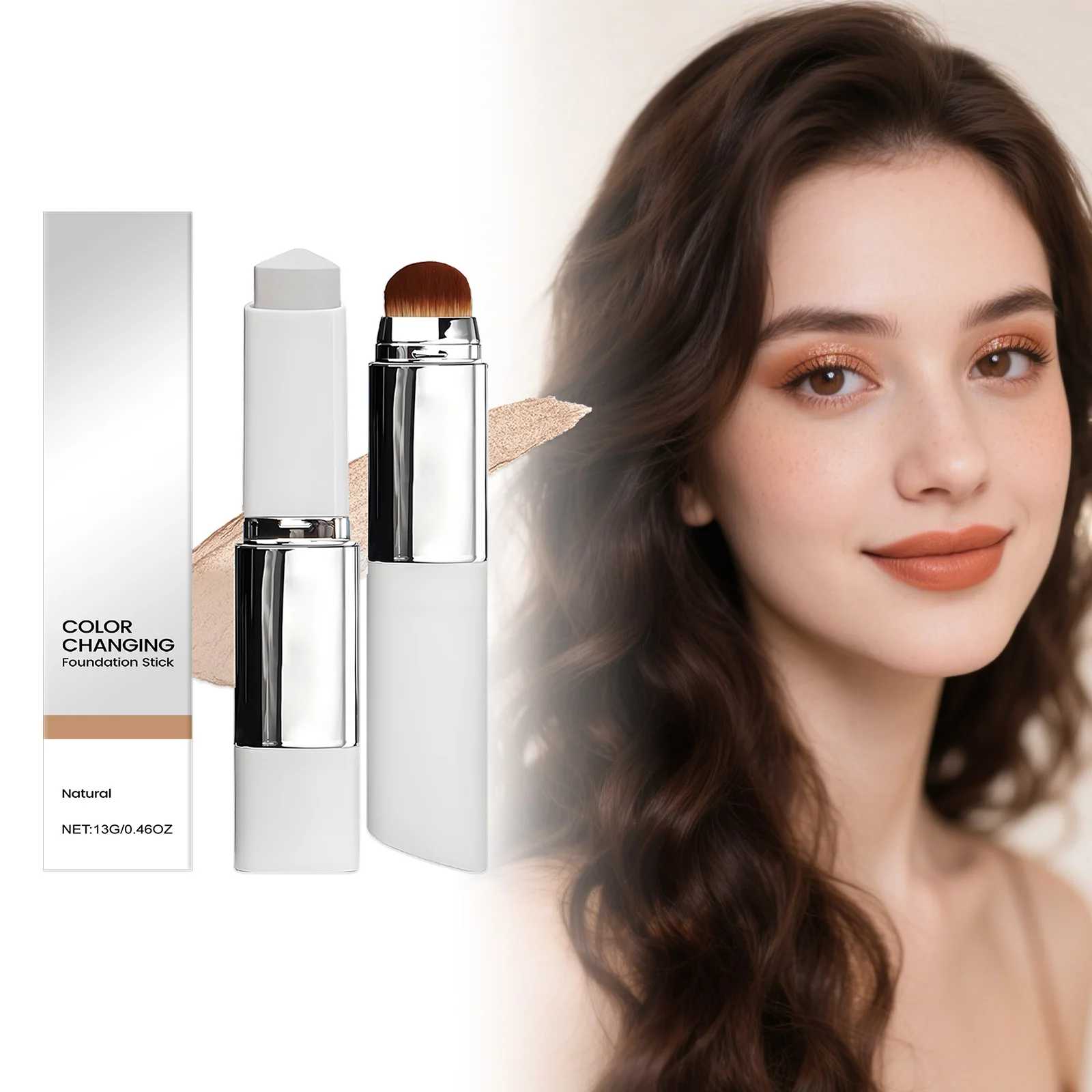 S190890a1071c4426a592fe78c92bb8bc7.webp Color Changing Foundation Stick with Makeup Brushes 2 in 1 Lasting Waterproof Matte Finish Lightweight High Coverage Makeup Base - Imagen 1