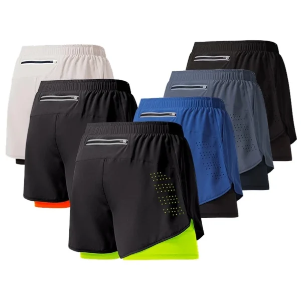 Pantalones cortos de running para hombre,shorts negros de doble capa para hombre.
