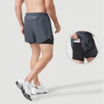 Pantalones cortos de running para hombre,shorts negros de doble capa para hombre. - Imagen 2