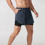 Pantalones cortos de running para hombre,shorts negros de doble capa para hombre. - Imagen 3
