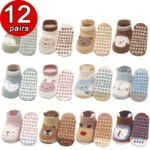 12 pares de calcetines antideslizantes para niños y niñas.