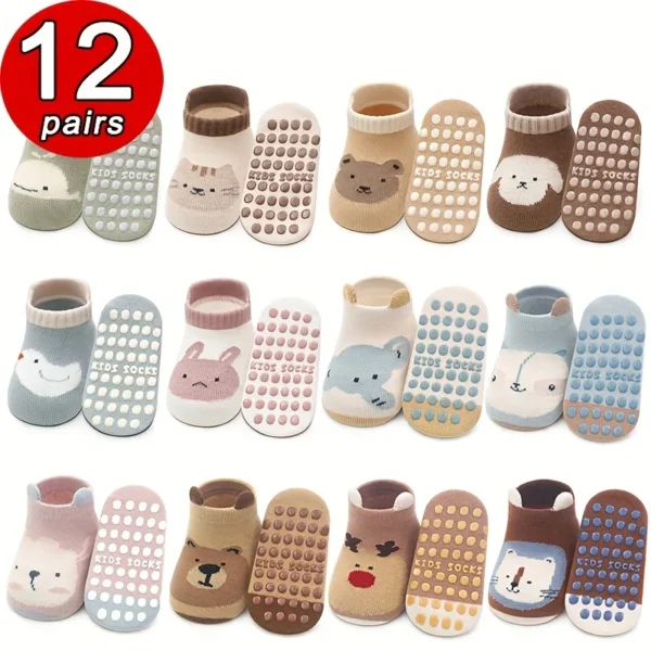 12 pares de calcetines antideslizantes para niños y niñas.