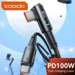 Cable Codo 90° Tipo-C a Tipo-C Toocki 100W PD - Carga Rápida y Datos.