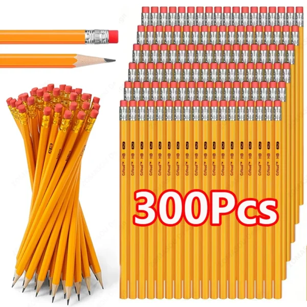 Paquete de 1 a 300 Lápices de Madera N.º 2 HB Amarillos con Goma